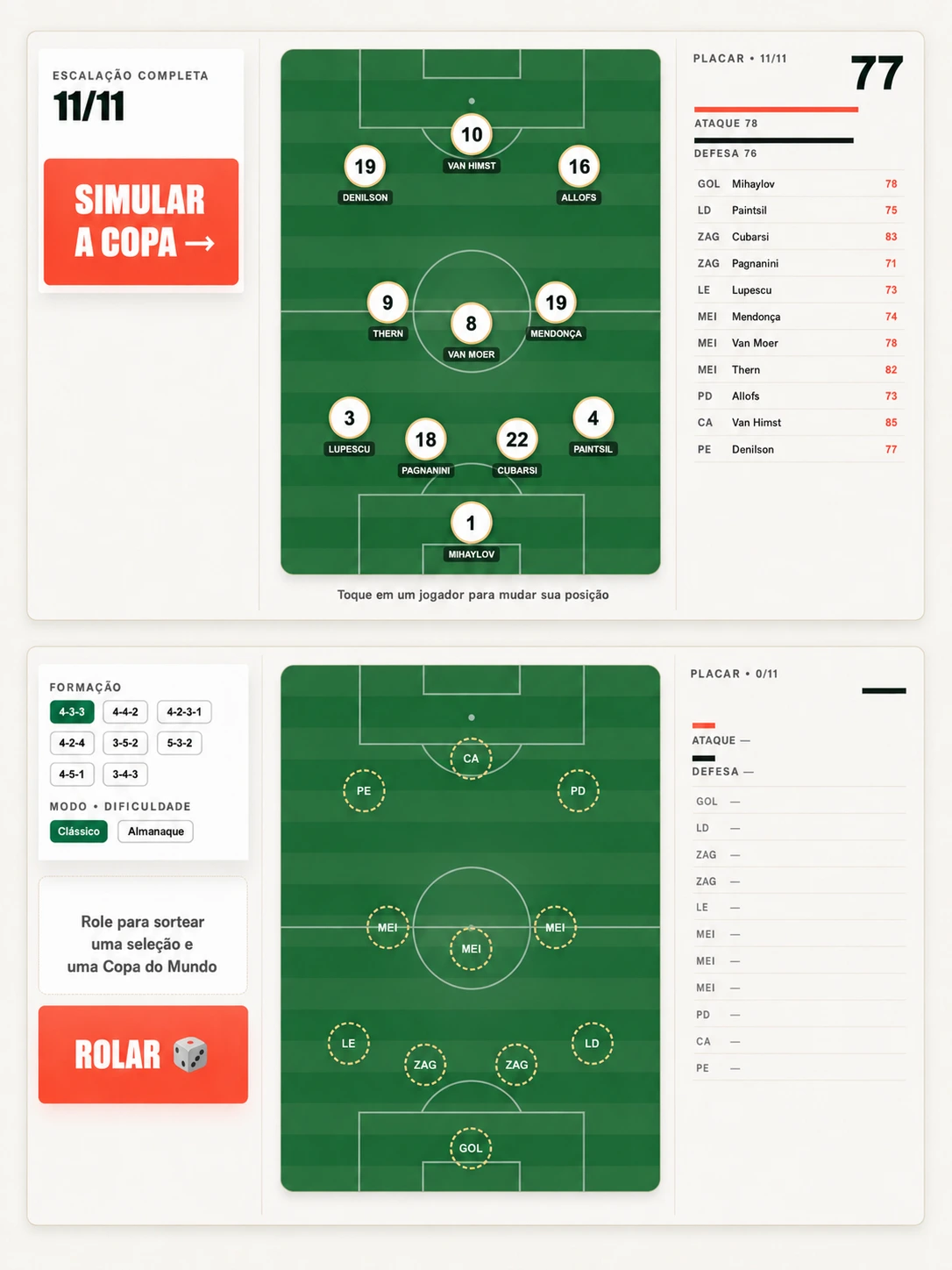Estratégia do 7 a 0 jogo com cartas, anotações de formação e placar sete a zero